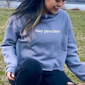 Stay Pawzitive Gray Cropped Hoodie